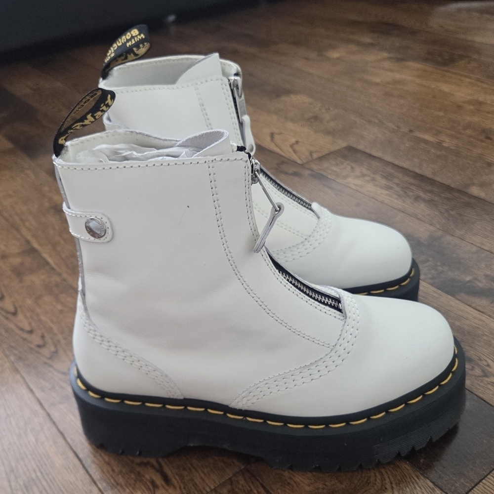 Dr. Martens Jetta Zipped Sendal Leather Platform Boots In White Size 6/ Euro 37